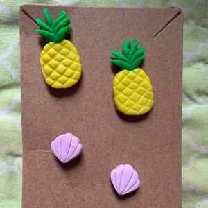 Pineapple and Shell Handmade Polymer Clay Earrings